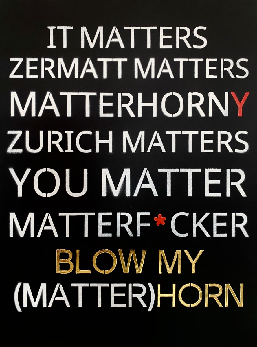 BLOW MY HORN - Real Gold, White, and Fluo Red on Black #1 by Viktoria A Koestler 