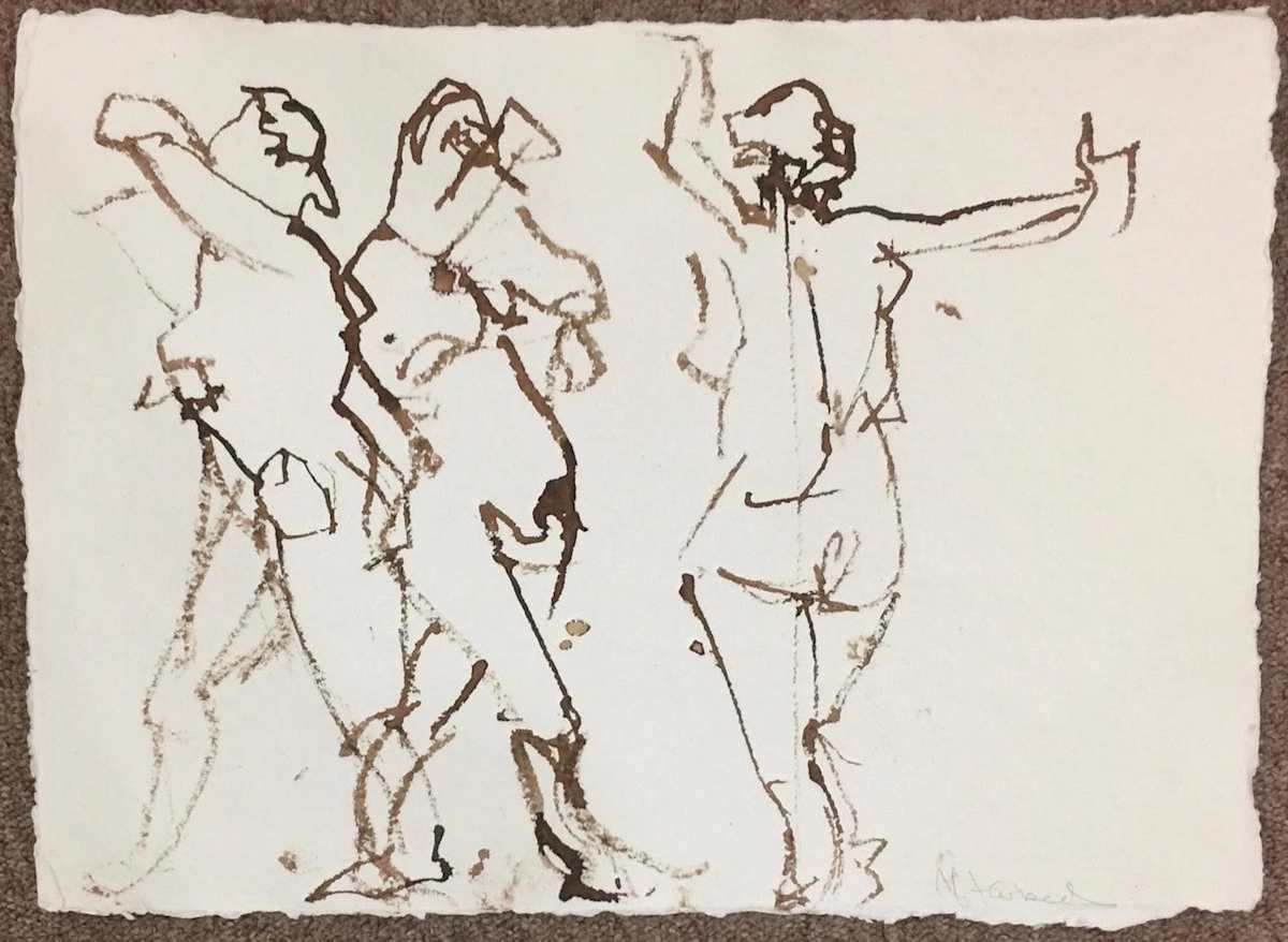Three Figures (Ink with Twig) by Mimi Herbert, Image 1.