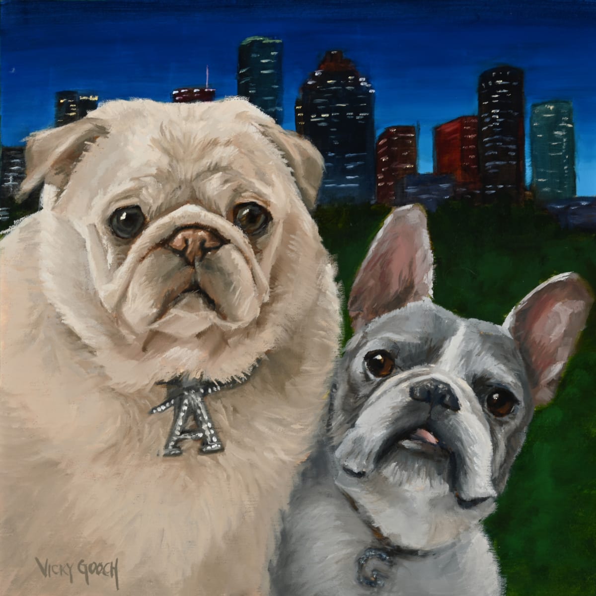 Pug Life by Vicky Gooch  Image: Pug Life depicts two favorite dogs of the Houston Pug Rescue group, Artie and Grayson.  Commissioned and purchased by one of their biggest fans to be auctioned in support of their mission.  It's always a pleasure to support those who do good in the world. 