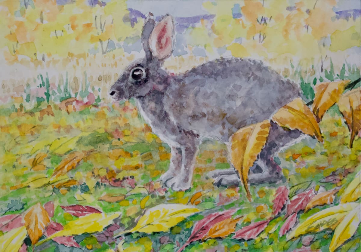 Bunny and Fall Leaves by Linda Eades Blackburn 