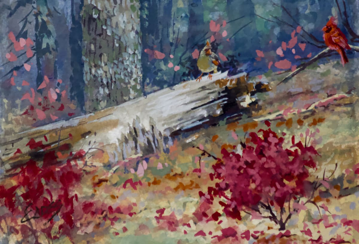Fall Cardinals Gouache by Linda Eades Blackburn 