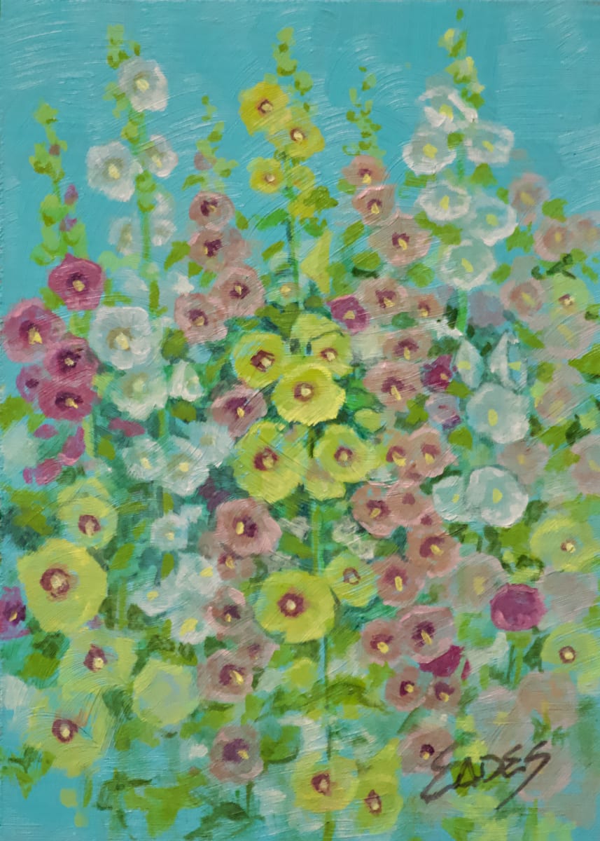 Hollyhock  Garden by Linda Eades Blackburn 