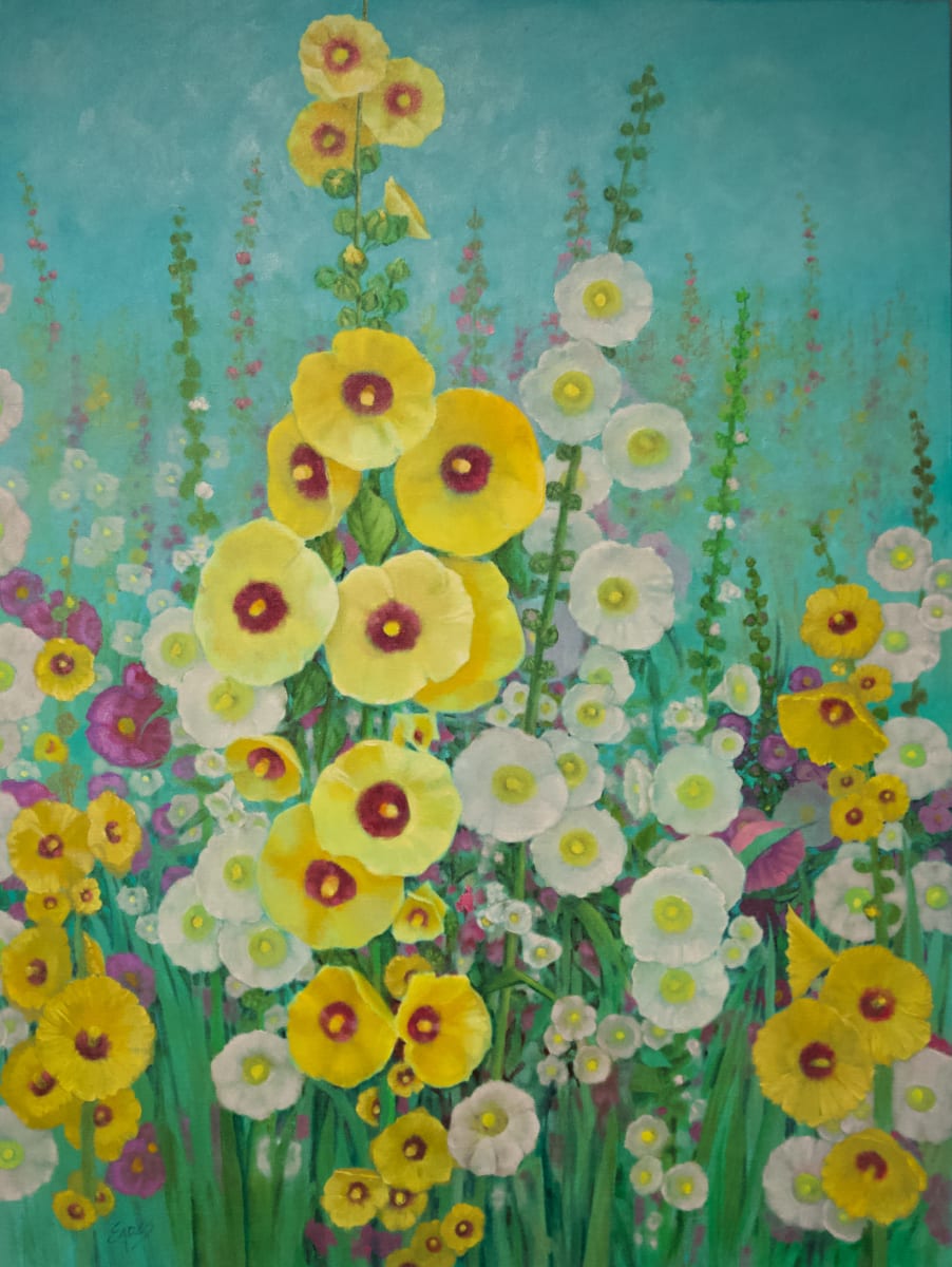 Hollyhock Invasion by Linda Eades Blackburn 