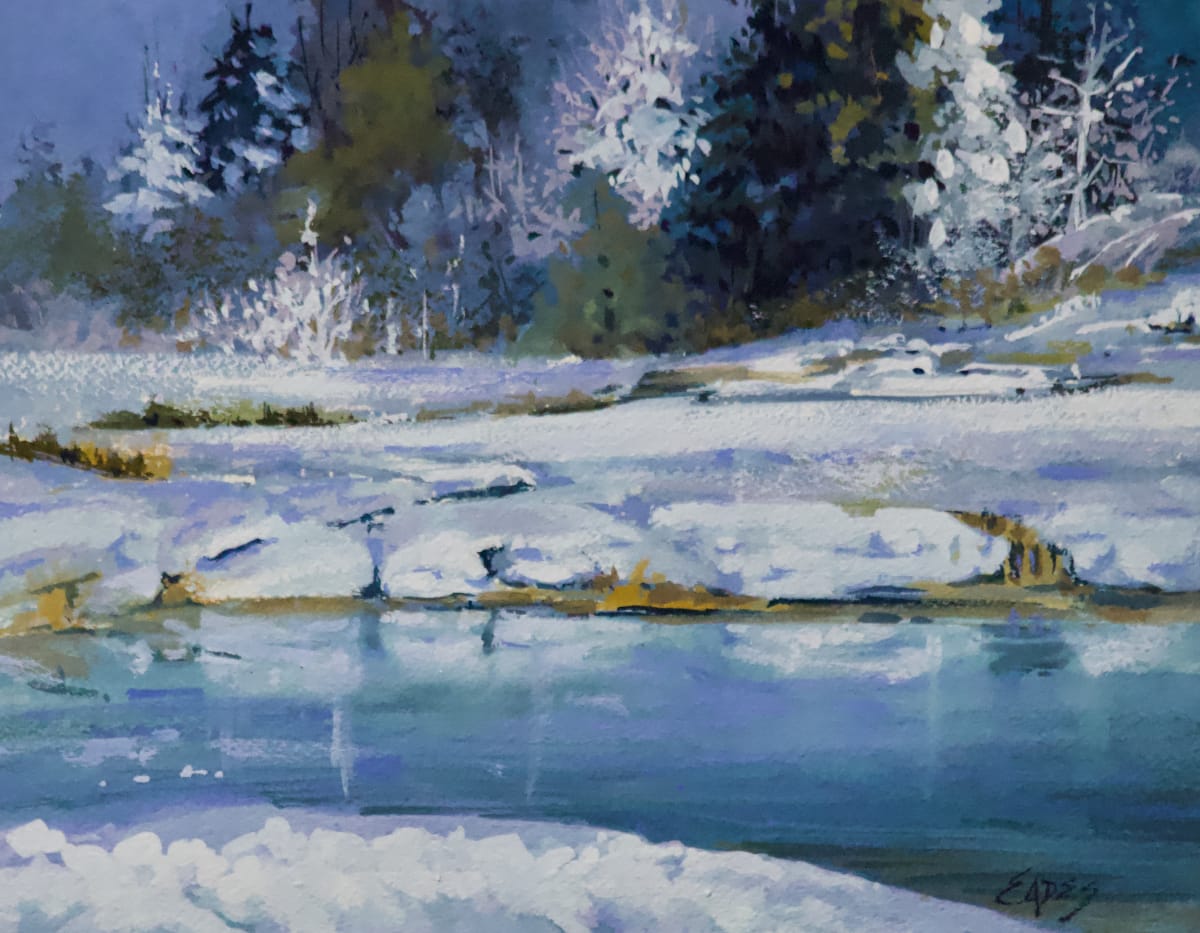 Lake Ice Gouache by Linda Eades Blackburn 