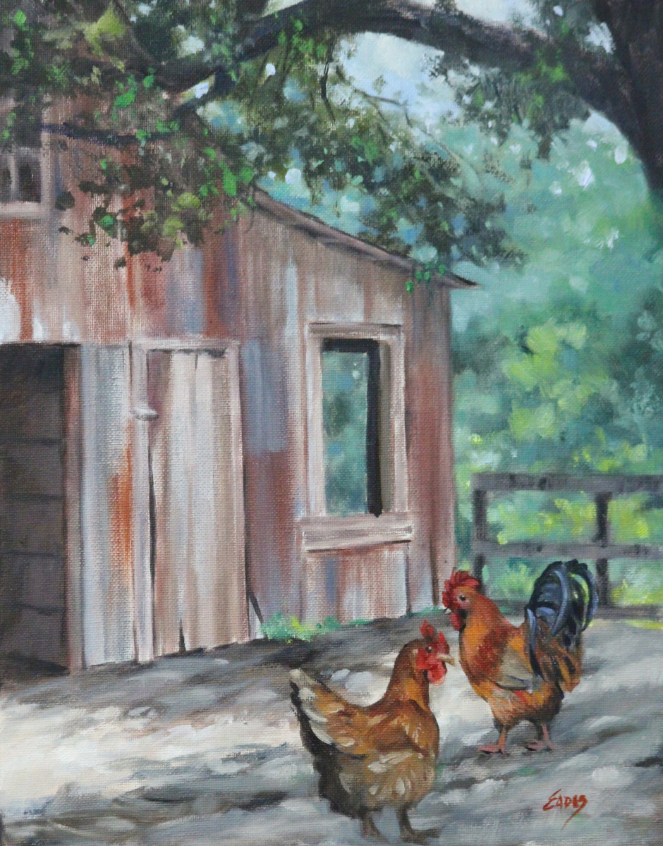 Old Barn with Chickens by Linda Eades Blackburn 