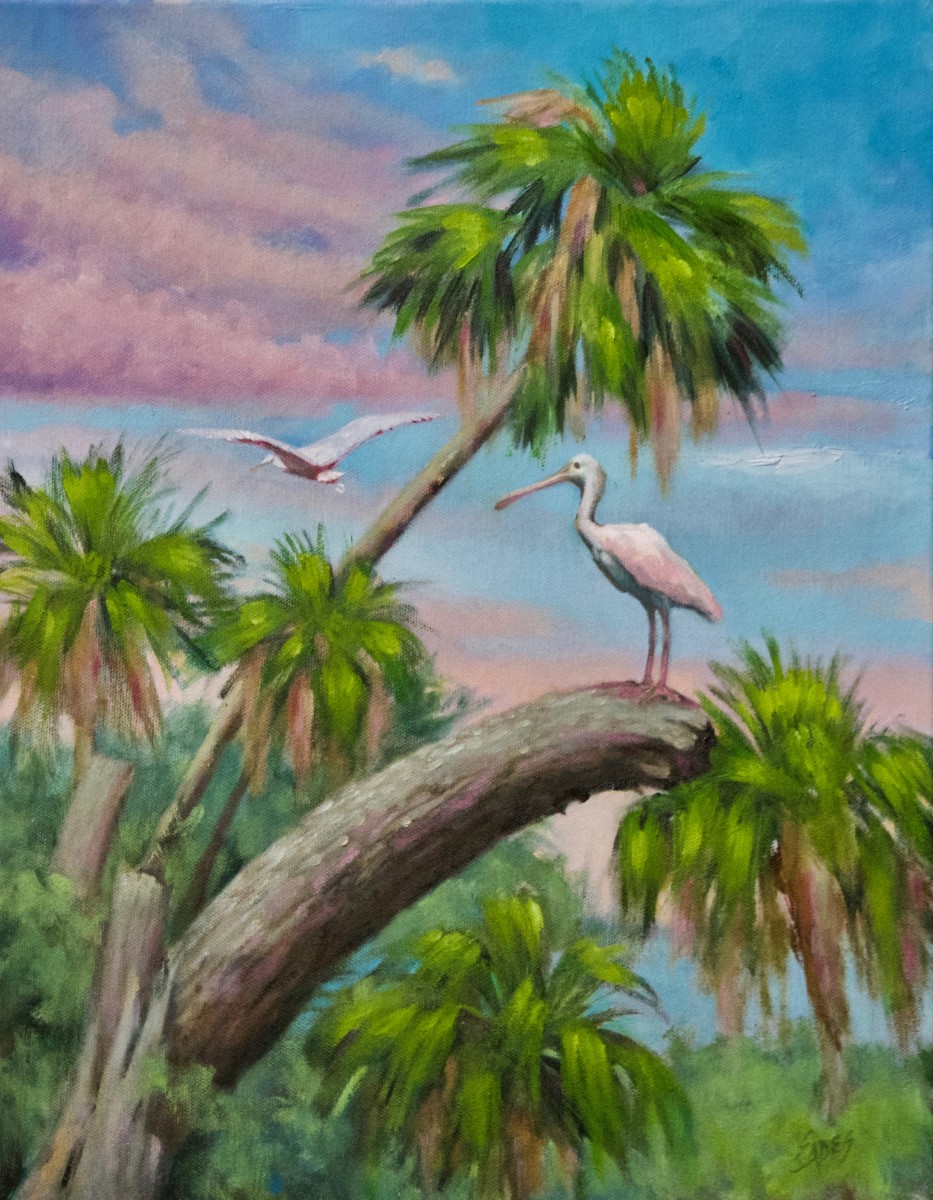 Spoonbills and Palms by Linda Eades Blackburn 