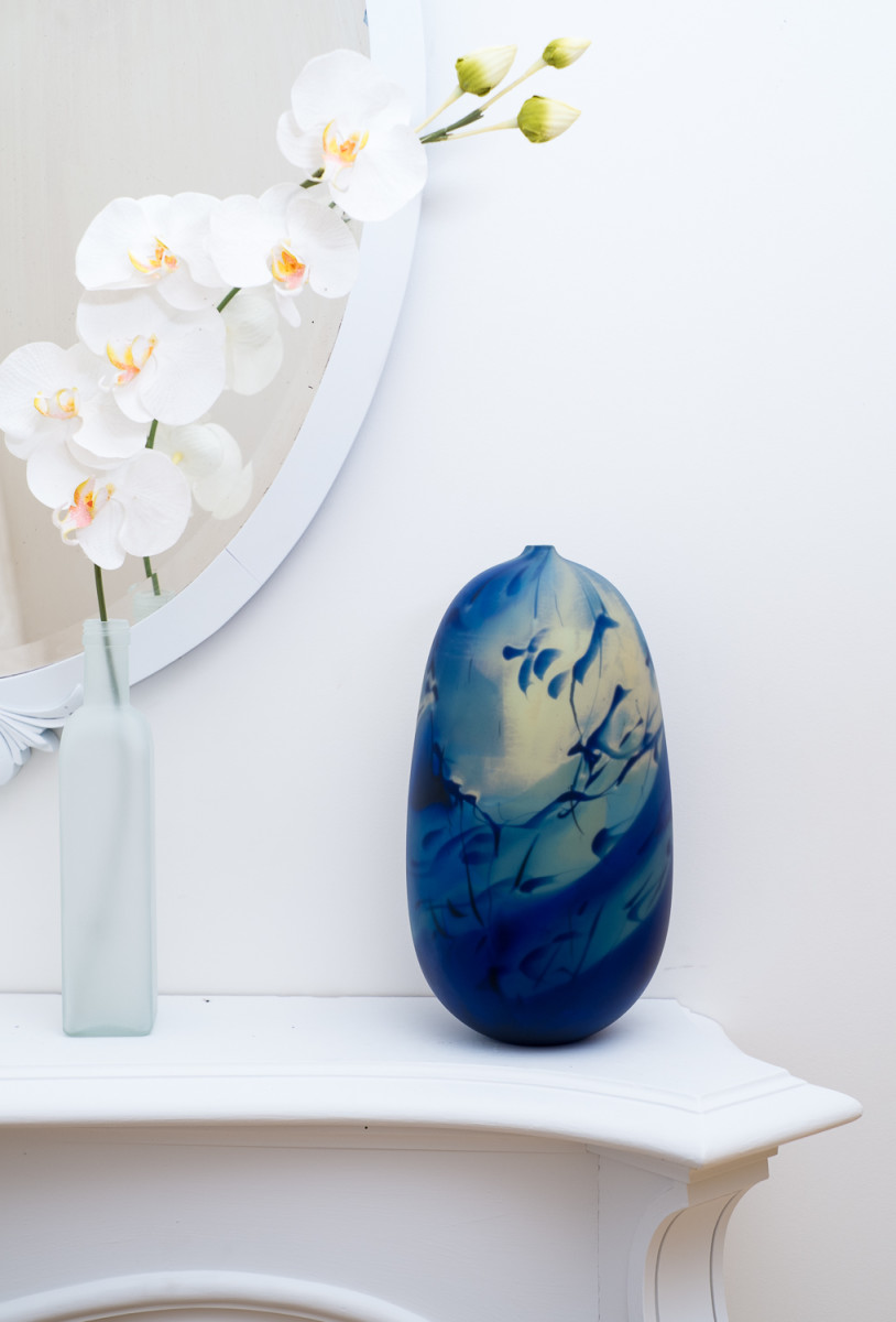 Matte Medium Blue Swirl Vase by Fred Kaemmer 