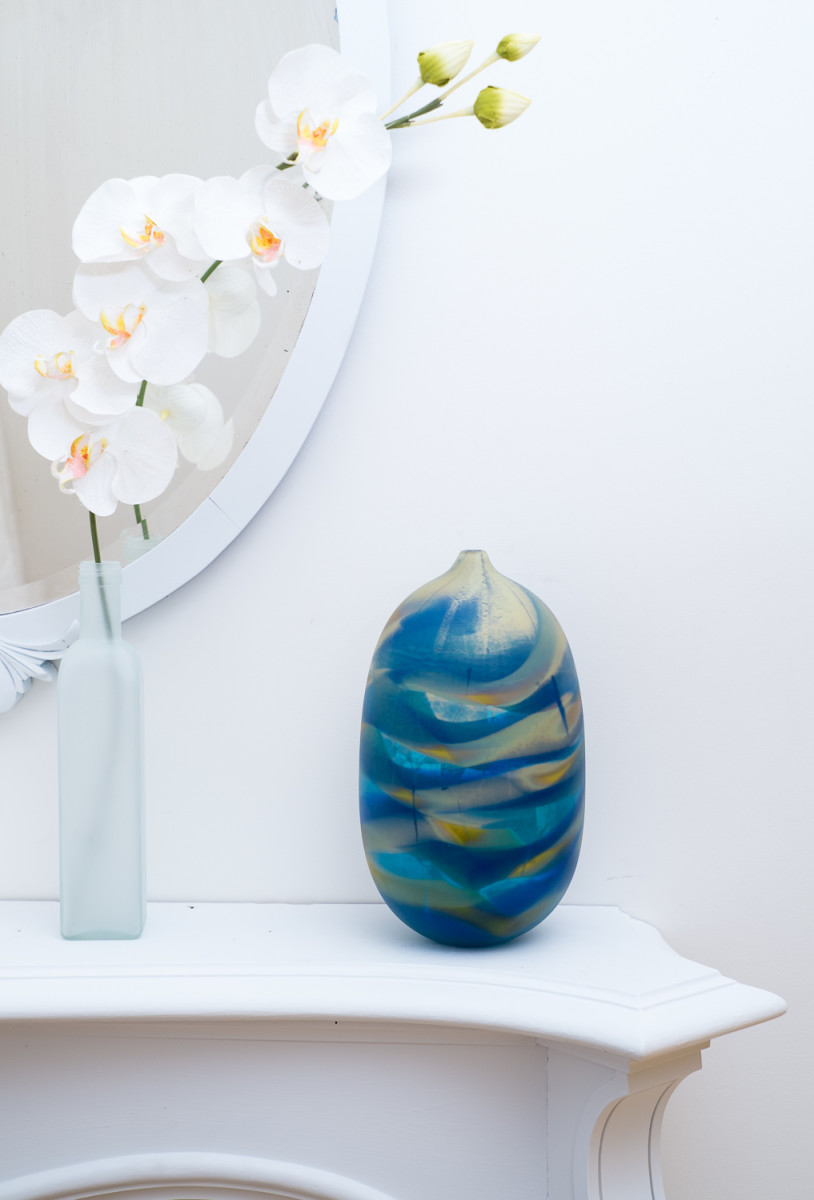 Matte Small Blue Swirl Vase by Fred Kaemmer 