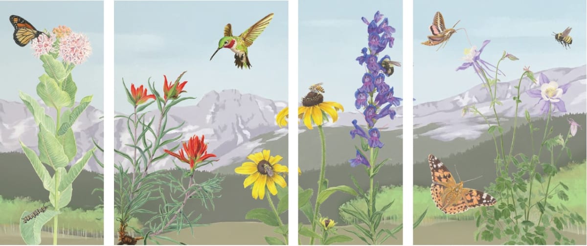 CO Native Plans & Pollinators by Charlotte Ricker  Image: This artwork has been installed as a vinyl wrap on a city utility box, but has not yet been photo documented.