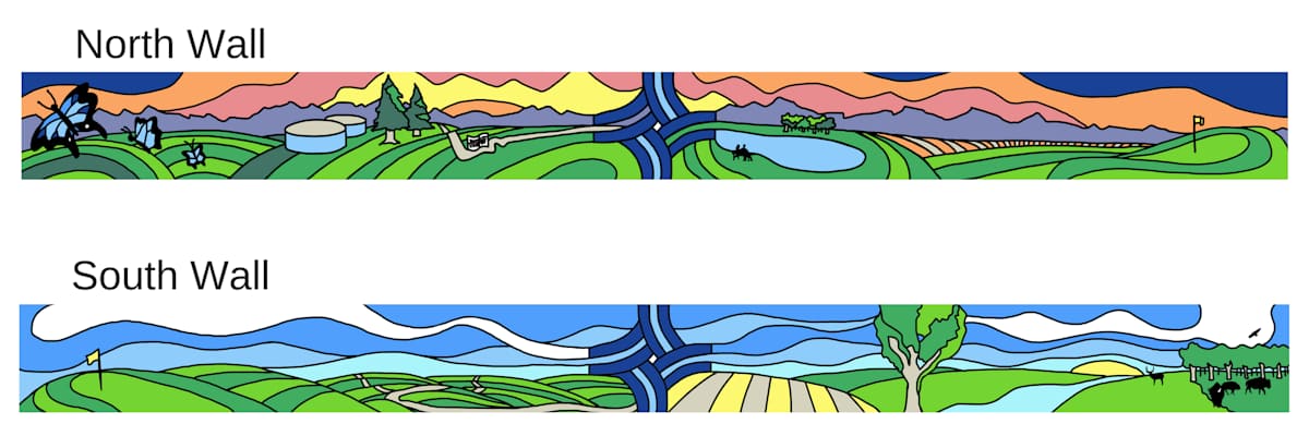 Artist rendering of a colorful mural design.