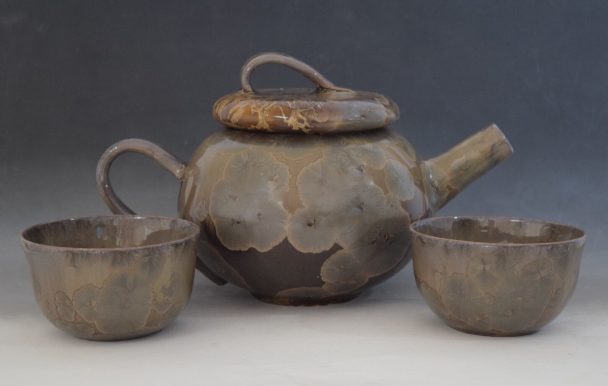Dark Brown Teapot with 2 cups by Nichole Vikdal 