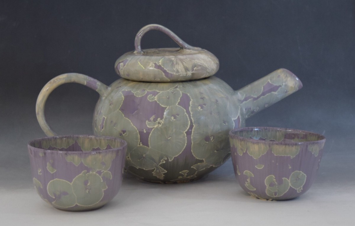 Purple Teapot with 2 cups by Nichole Vikdal 