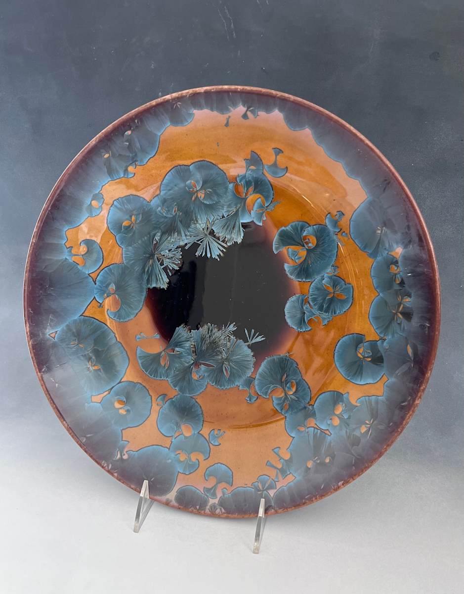 Large Orange with Blue crystals Plate by Nichole Vikdal, Image 1.