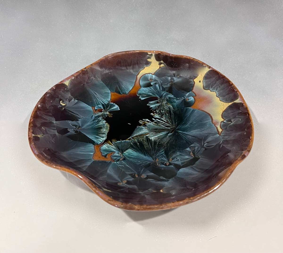 Orange with Blue Crystals Sculpture Plate by Nichole Vikdal 