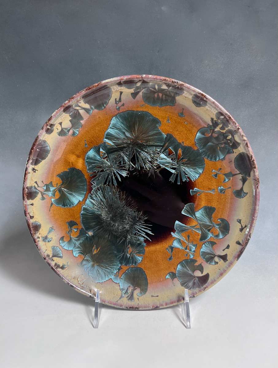 Medium Orange With Turquoise Crystals Plate by Nichole Vikdal 