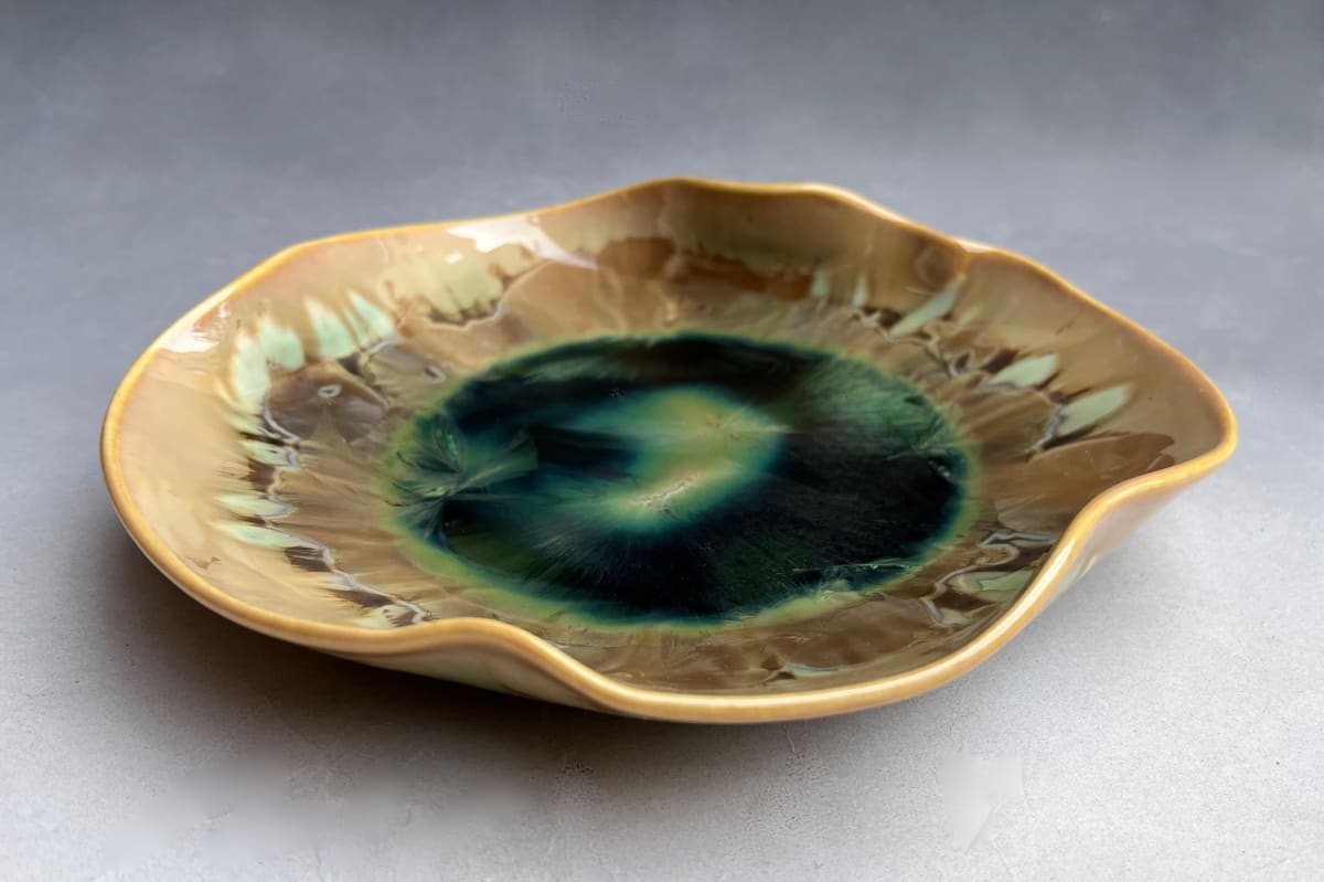 Small Green and Brown Sculpture Plate by Nichole Vikdal 