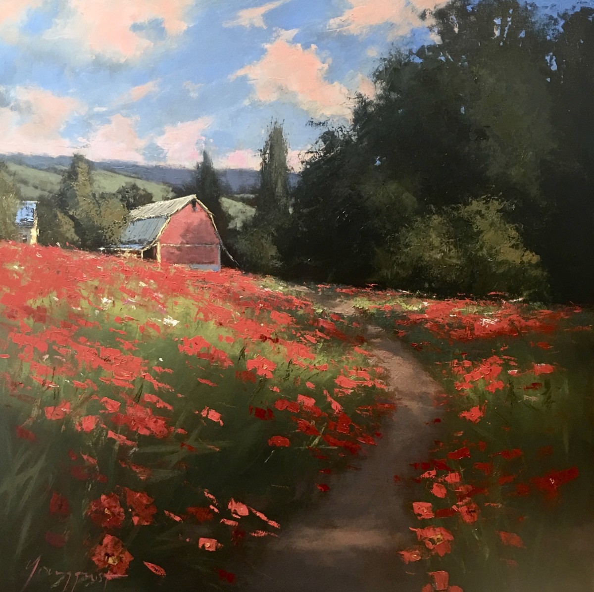 Poppies and Red Barn by Romona Youngquist 