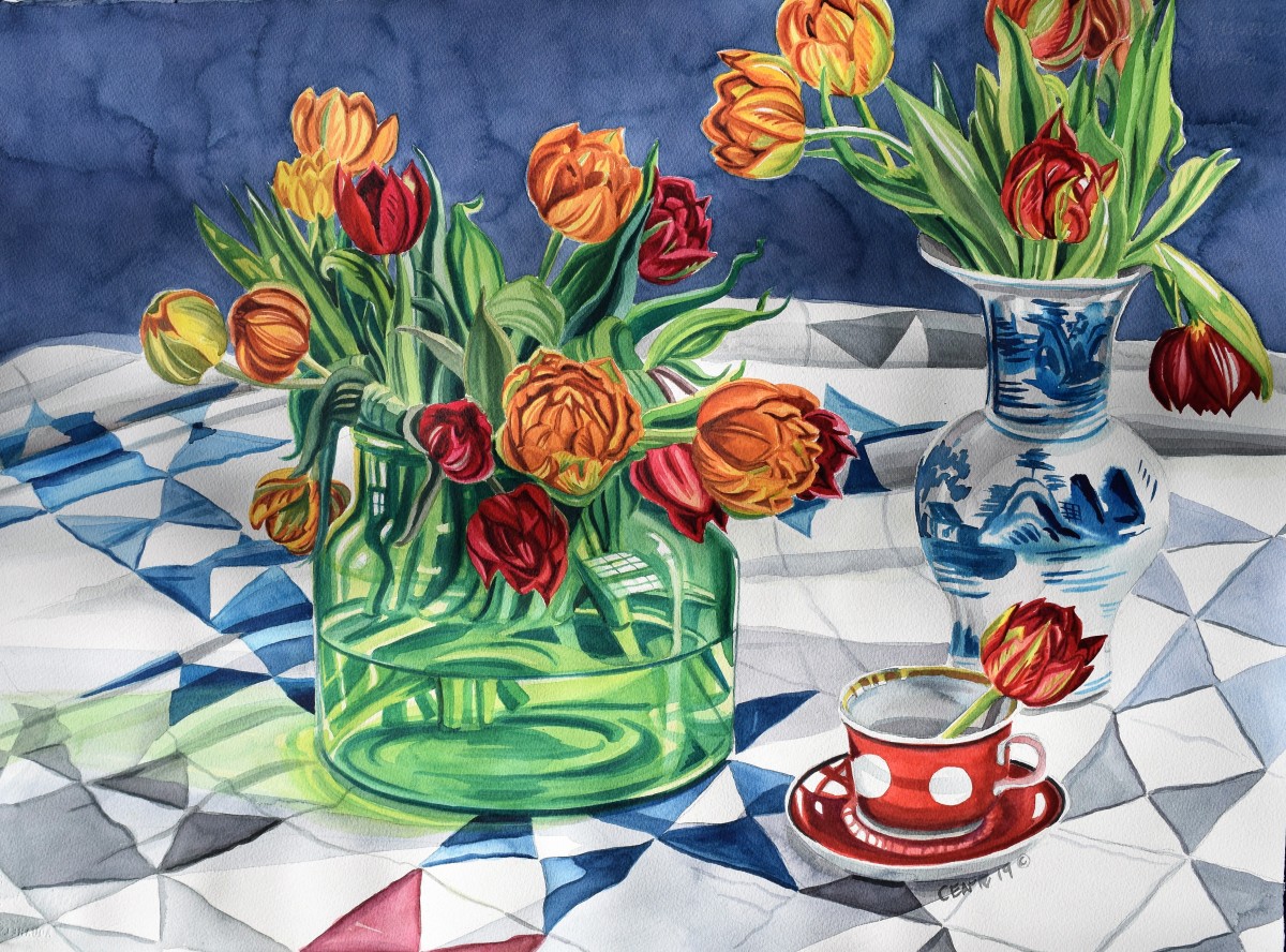 Tulips and Tea by cathy earle 