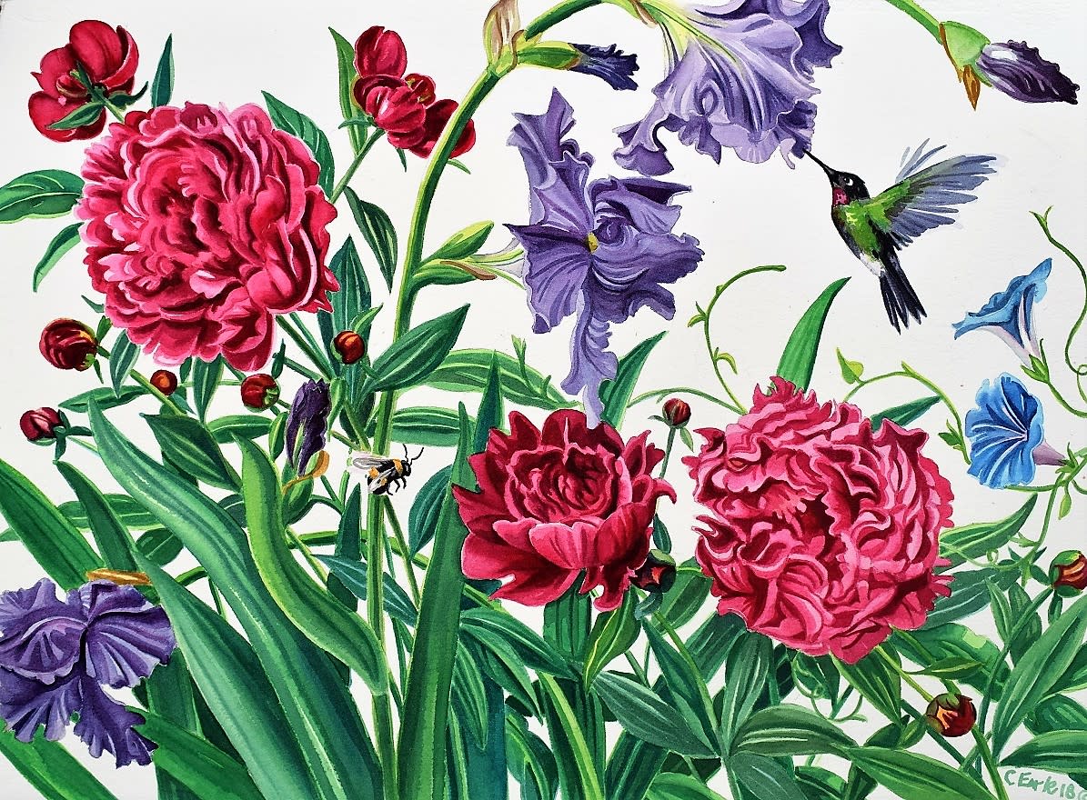Iris and Peony by cathy earle 