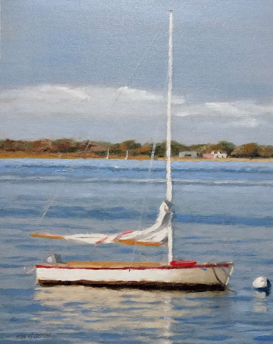 Little Sloop by Robert Patrick Coombs  Image: A classic wooden daysailer at rest on a mooring in Oyster Bay.