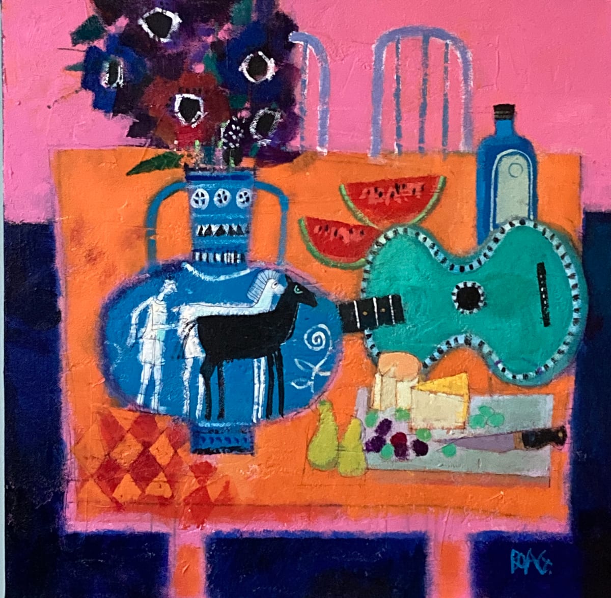 Blue vase, Green guitar by francis boag 