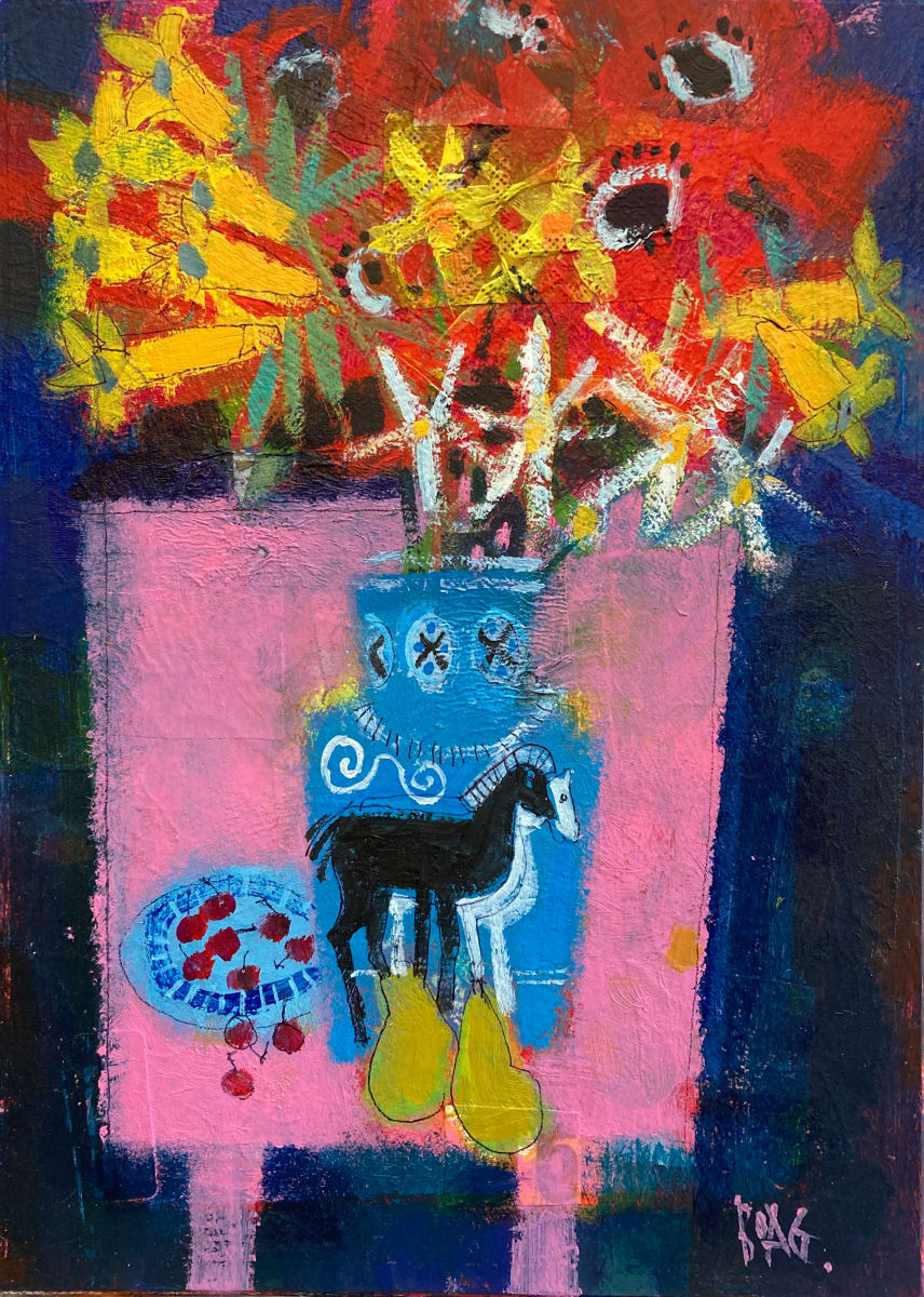 Blue vase, black horse by francis boag 