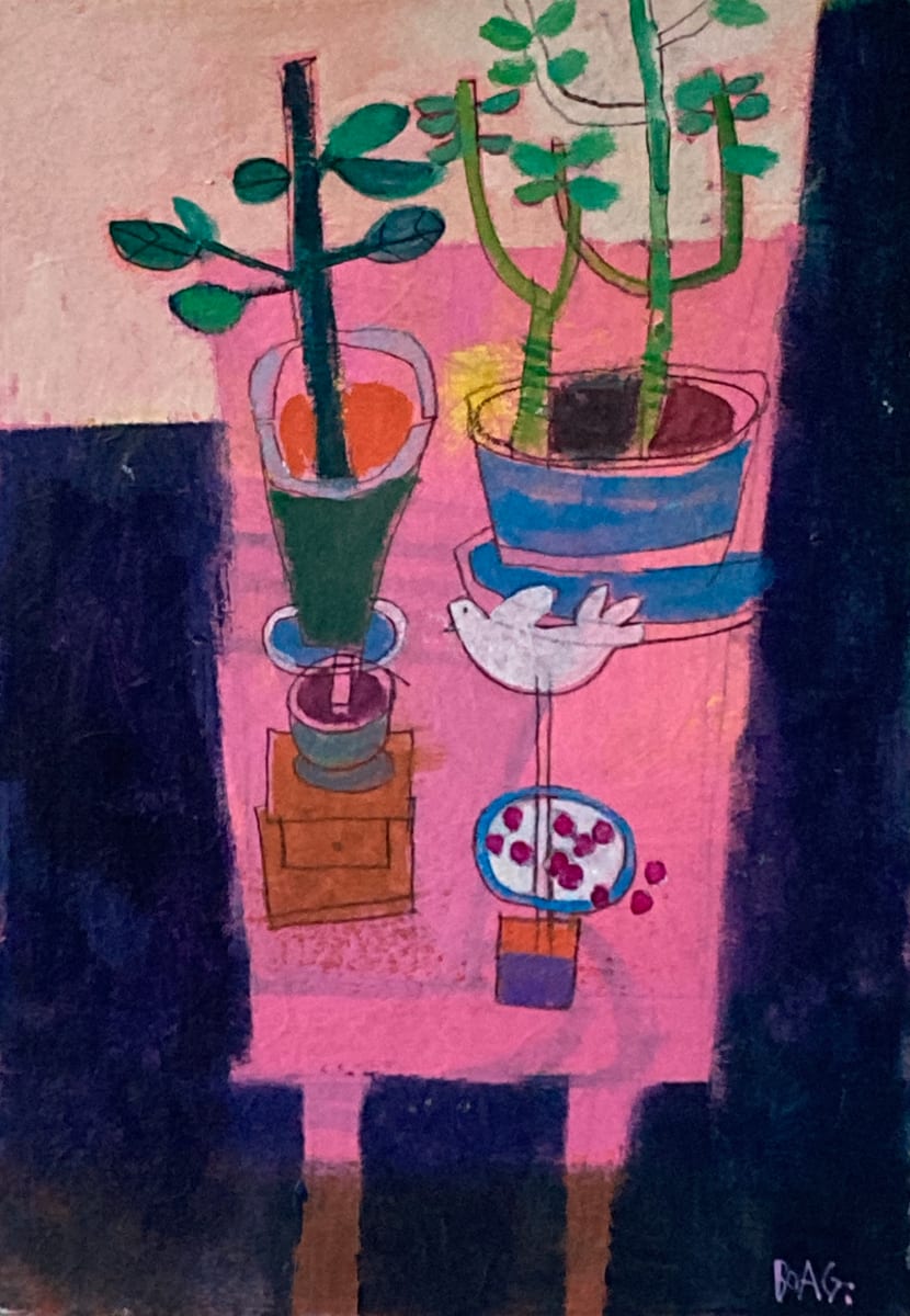 Pink with plants and bird by francis boag 