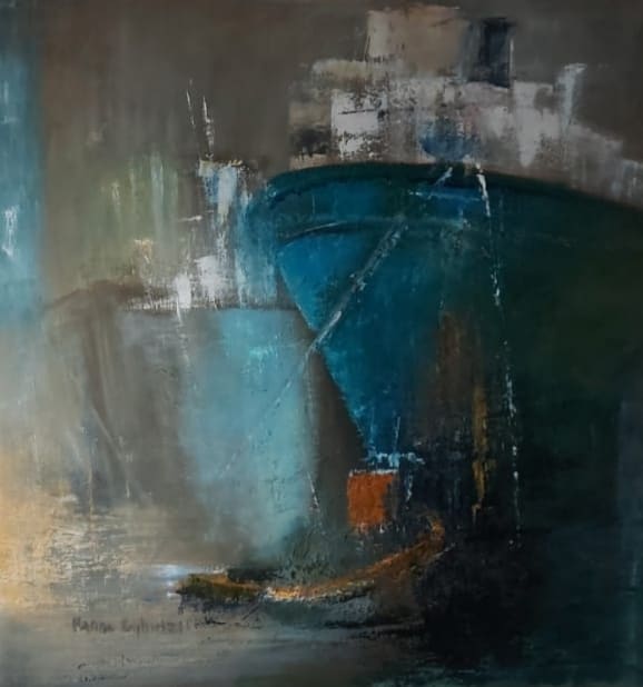 When time stopped by Marina Emphietzi  Image: At a young age, Marina lost her home in the trauma of war. The ocean and its waters, full of life and possibility, are a part of her most joyful memories. They are from which she draws inspiration from in her work and why her pieces have the power to evoke strong feelings of nostalgia and freedom. A world traveller, Marina has called many places home. The man-made beaches of Dubai, the crowded markets of Ethiopia, and now, the grey skies of London, U.K., each brings their own colour palette to Marina’s current work. Created with robust energy, her paintings have playful textures and a distinct style. They bring to surface lost memories of being near water, the sound of rumbling waves, the feeling of a warm breeze across skin. A metaphor of the transient human experience, her artwork suggests we flow through the journey through life, ever-changing and free.