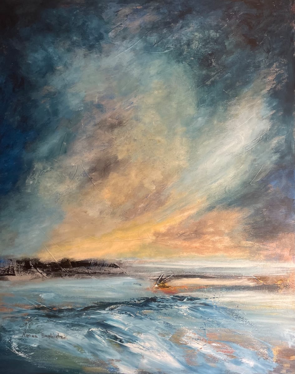 Coastal Whispers (Aigialos) by Marina Emphietzi  Image: Depicting  the waves gently touching the shore and symbolising the constant interaction between time ( waves) and our own life (shore).