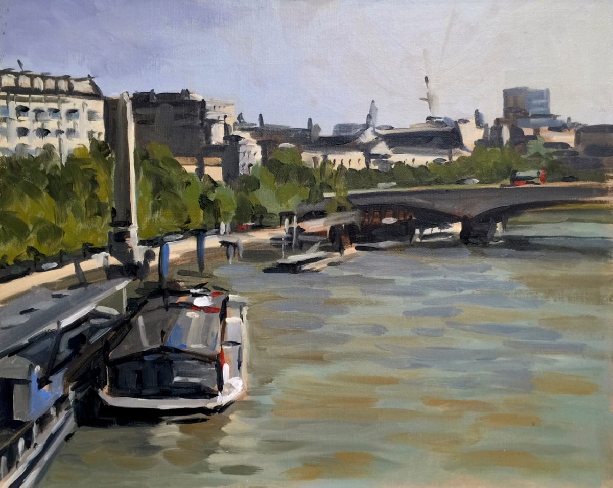 Embankment Pier, plein air study, autumn sun by Andrew Hird 