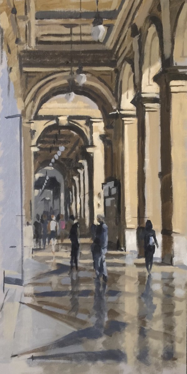 Florence arcades, Piazza Repubblica, plein air study by Andrew Hird 