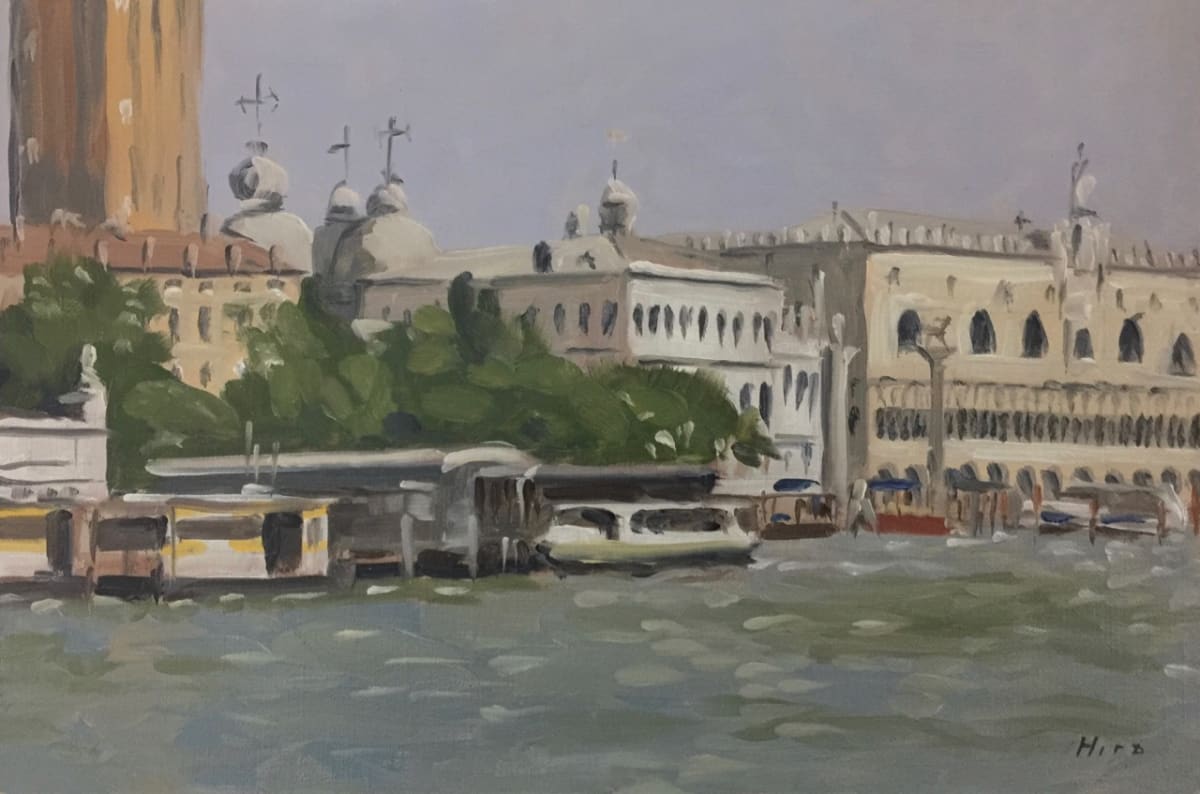 Doge's palace from Punta della Dogana, plein air study, morning sun by Andrew Hird 