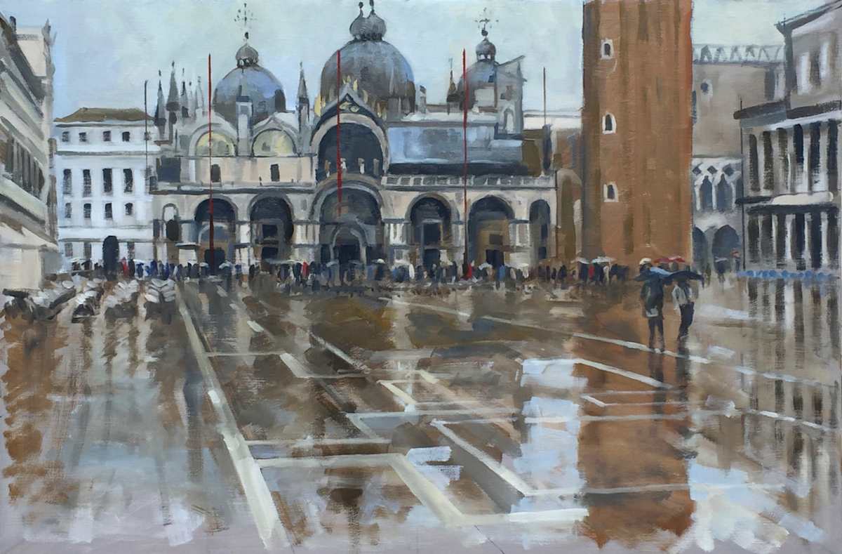 San Marco, rain and reflections by Andrew Hird RSMA, Image 1.