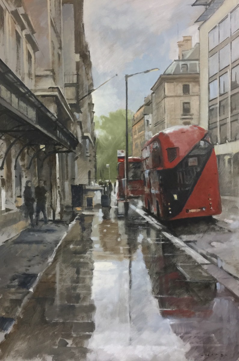 Buses, Charles II Street, wet day by Andrew Hird 