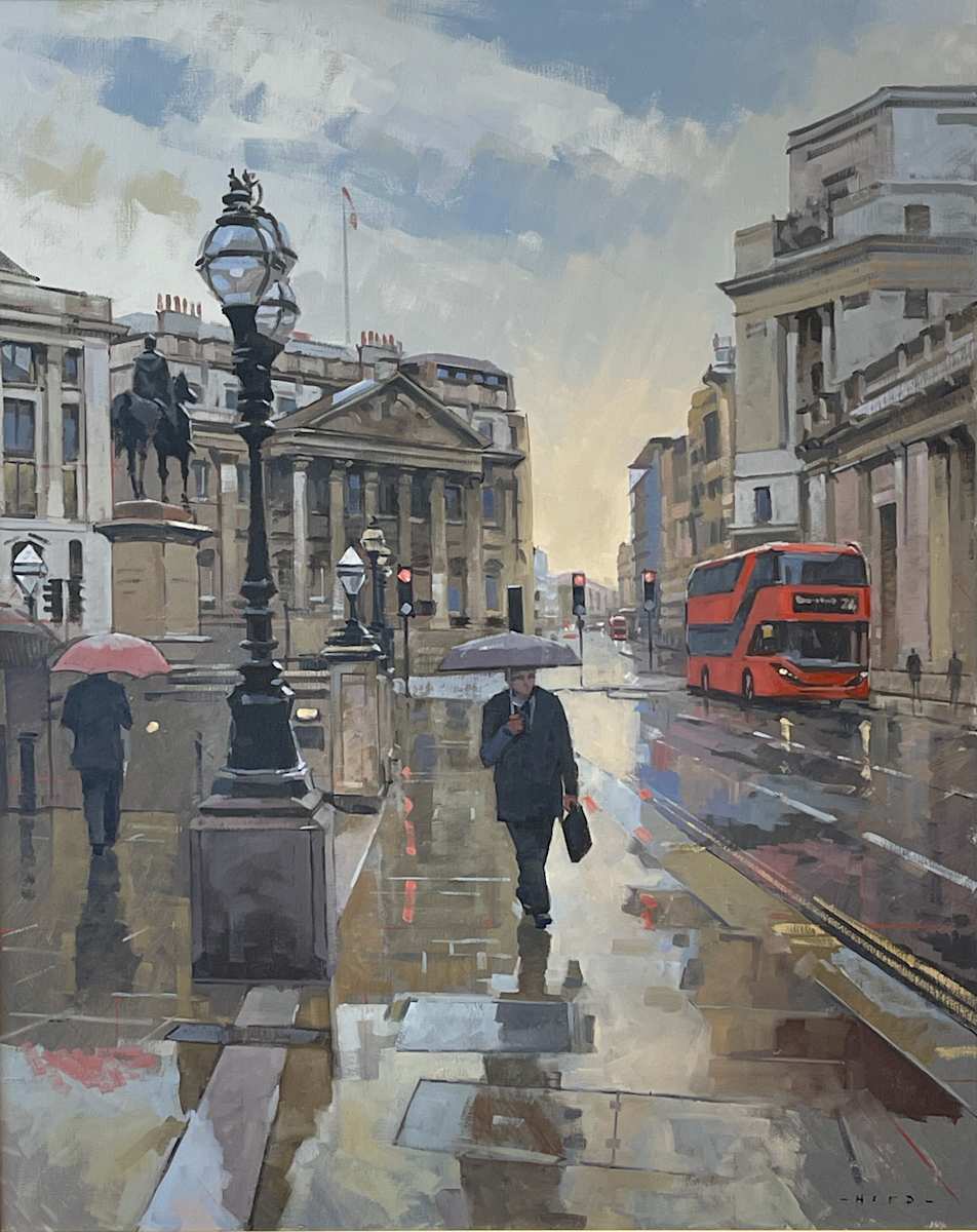 Threadneedle Street, rain by Andrew Hird ARSMA, Image 2.