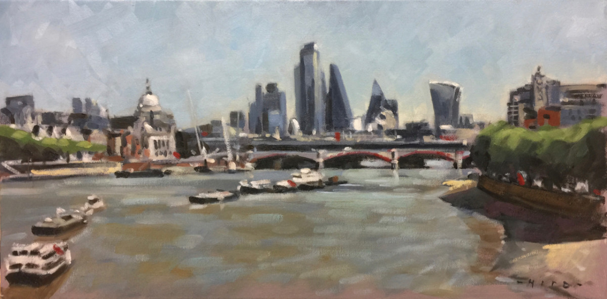 The City skyline from Waterloo Bridge by Andrew Hird ARSMA 