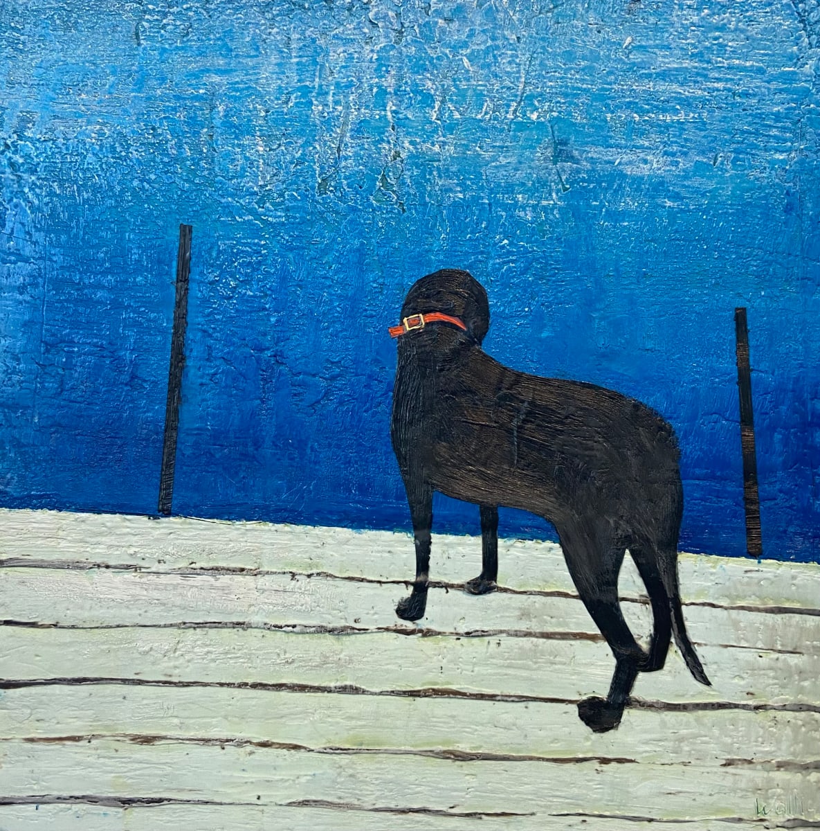 Just a Dog on a Dock I by Susan  Wallis 