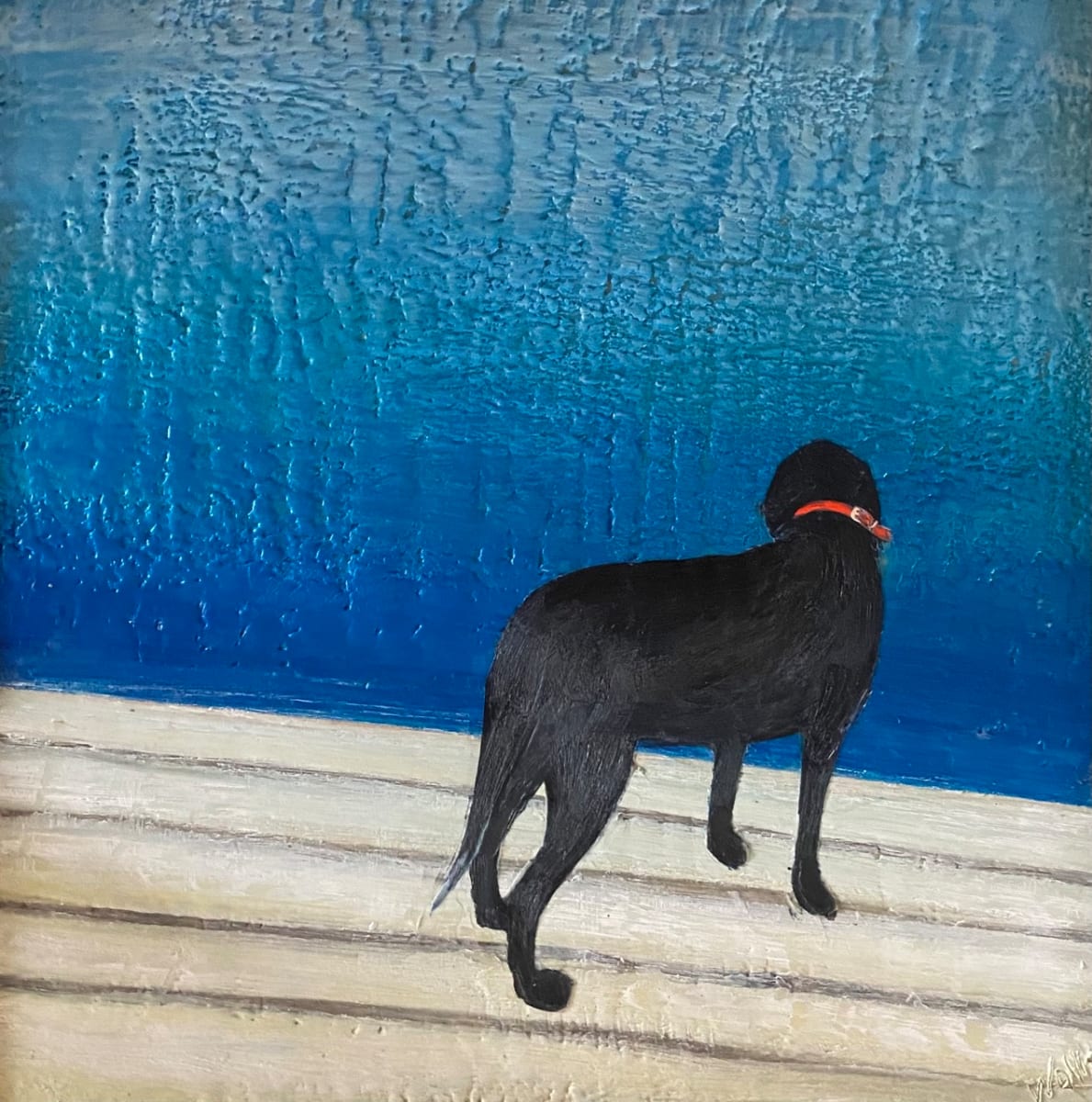 Just a Dog on a Dock by a Lake by Susan  Wallis 