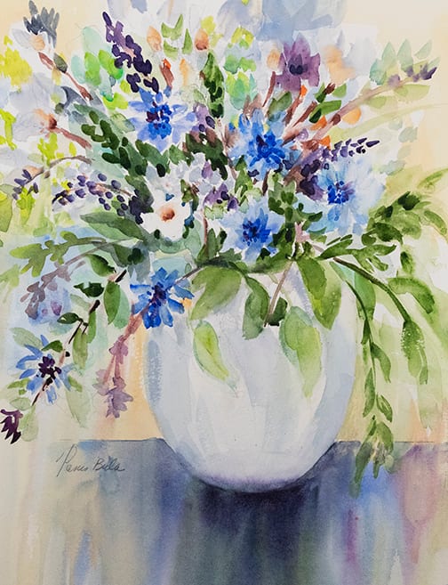 Mixed Flowers in White Vase by Tanis Bula 