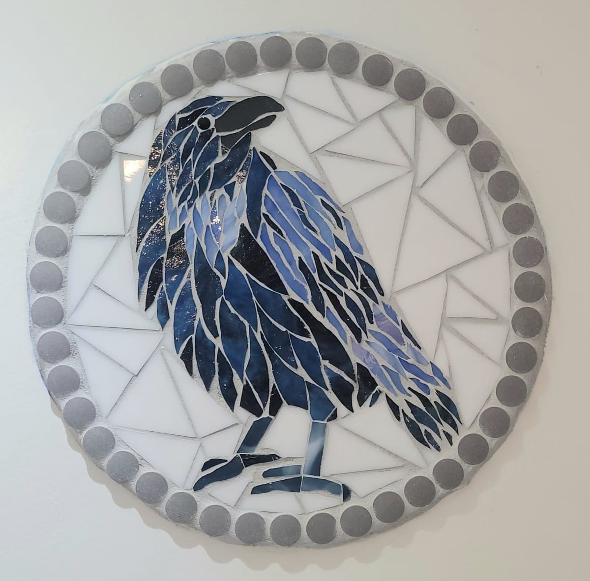 Blue Raven by Andrea L Edmundson  Image: Mosaic Raven mosaic on mesh, completed