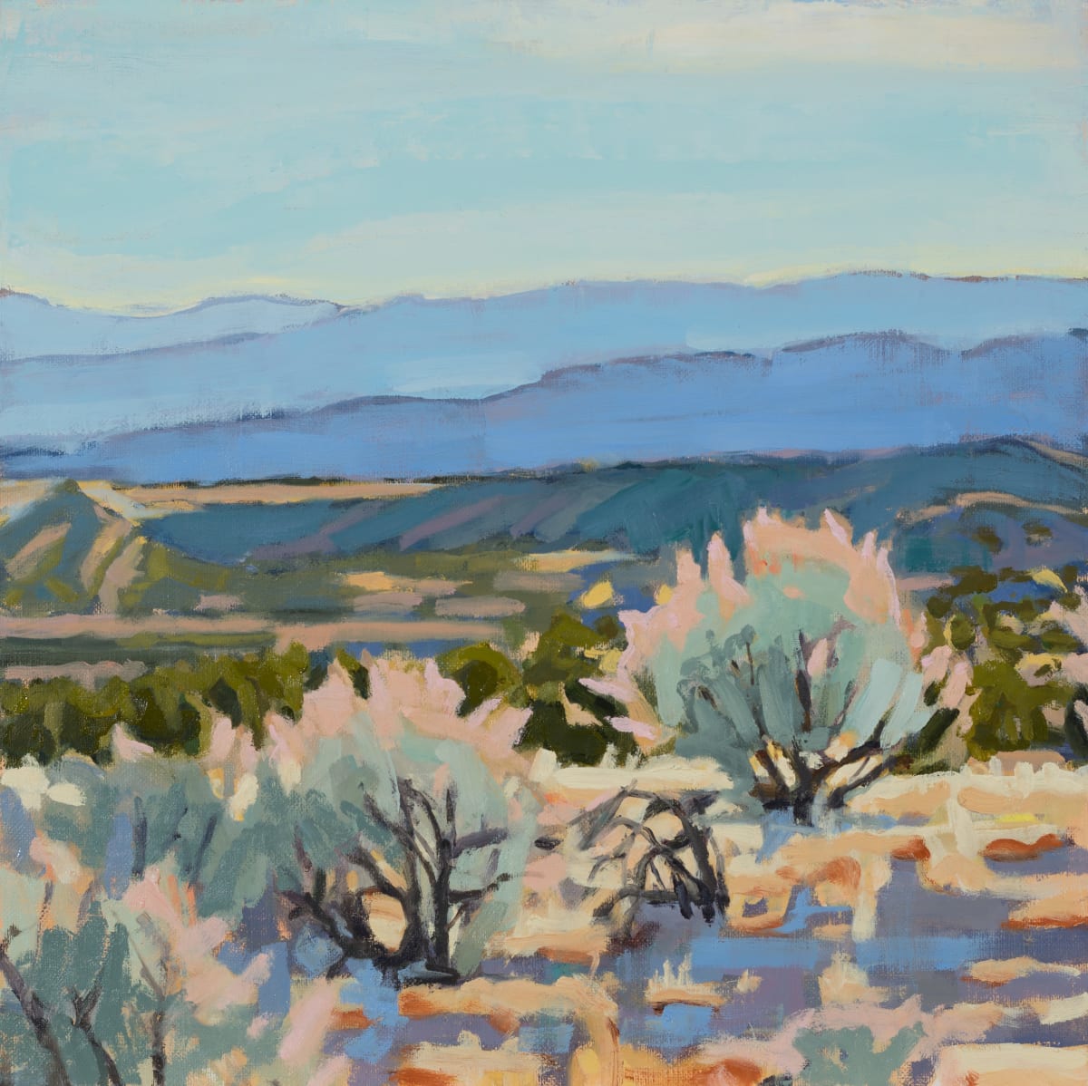 Backlit Sagebrush above El Rito  Image: Plein air sessions followed by studio (from memory)