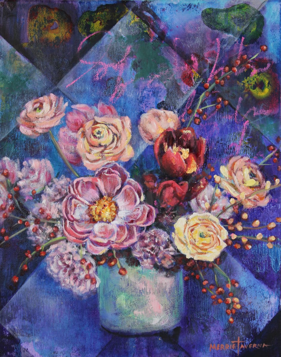 Floral on Blue 2 by Merrie Taverna 