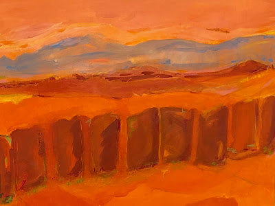 FEEL the HEAT!  CARMONA! by Patricia RAIN Gianneschi  Image: 
CARMONA
Rose colored light scorched by the summer sun of southern Spain
The wilted sunflowers in the fields now brown and weathered from the dry heat
Their seeds are brown with withered petals, no golden flowers to inspire us
Leaving us wishing we had been here a month ago when fields were green
Rains did fall upon this dry brown earth, and brought forth the fruits of the fields
Life is slower here, revolving like the earth, around the sun
When she shines her bold screaming yellow face down upon us
We seek the shelter in the shade, anywhere we can find it
Early to rise before she begins her scorching heat 
Like busy ants the people scurry to the markets, greet their neighbors
Make their way on foot around the ancient city
When the sun is highest, hottest, the windows are shuddered, the siesta begins
A big meal midday, and then a restful nap, until the light begins to lessen
Life resumes again and stores re open around the hours of 6 or 7
But no one here eats as we do, at 8 pm sharp we march like lemmings to the food
Relieved and rested, we seek water and wine, fish and fowl, pig and cow
Olives, and fruits abundant and fresh
We eat and chatter, and share our thoughts as the night falls upon this jewel with its massive stone gate guarding the citizens
7000 Years mankind has settled here in the golden hills of Carmona 
Our dinner has just begun
We wander the  streets along white washed buildings 
Shining brightly in the Spanish summer sun, 
Reflecting the heat away from the city streets
Painted white in Moorish times to alleviate the scorching summer heat
Small narrow streets, shaded by buildings close together 
Keeping the citizens cool as they find their way around the ancient city
We stand before the Grand Gate of Carmona, once a fortress 
Strong and foreboding the majestic gate 
It kept the marauders from entering within the city walls
In this ancient city there are three palaces, each a treasure of architecture
Purple and orange, white and gold
Red with the color of the earth’s clay 
Here in the dry southern landscape of Southern Spain 



