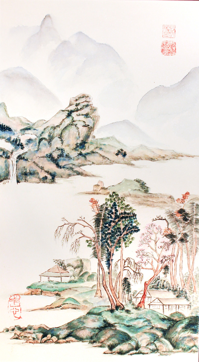 Kalnų peizažas senųjų meistrų stiliumi / Mountain landscape in the style of old masters by Ina Loreta Savickiene 