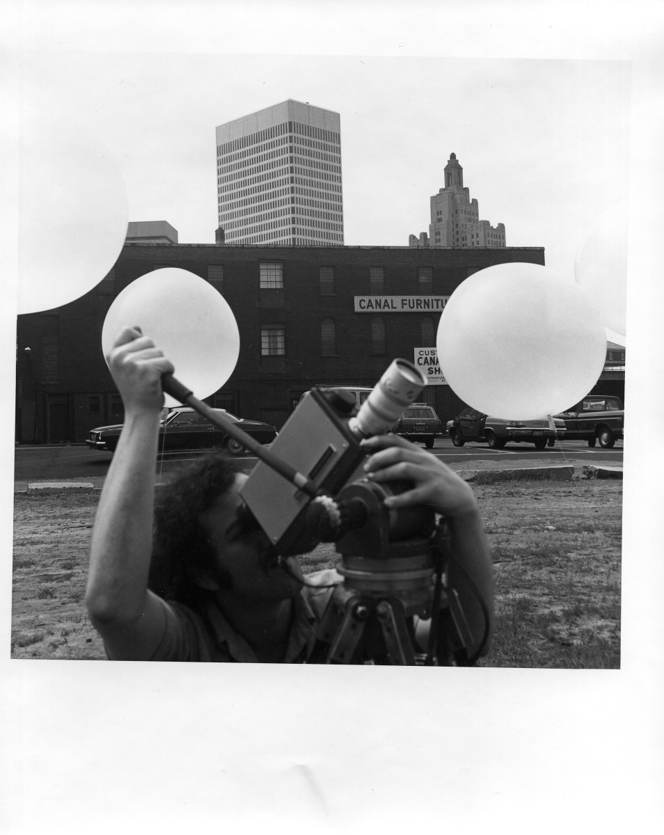 Alan video taping Connie Coleman magic Carpet installation 1976 by Alan Powell 