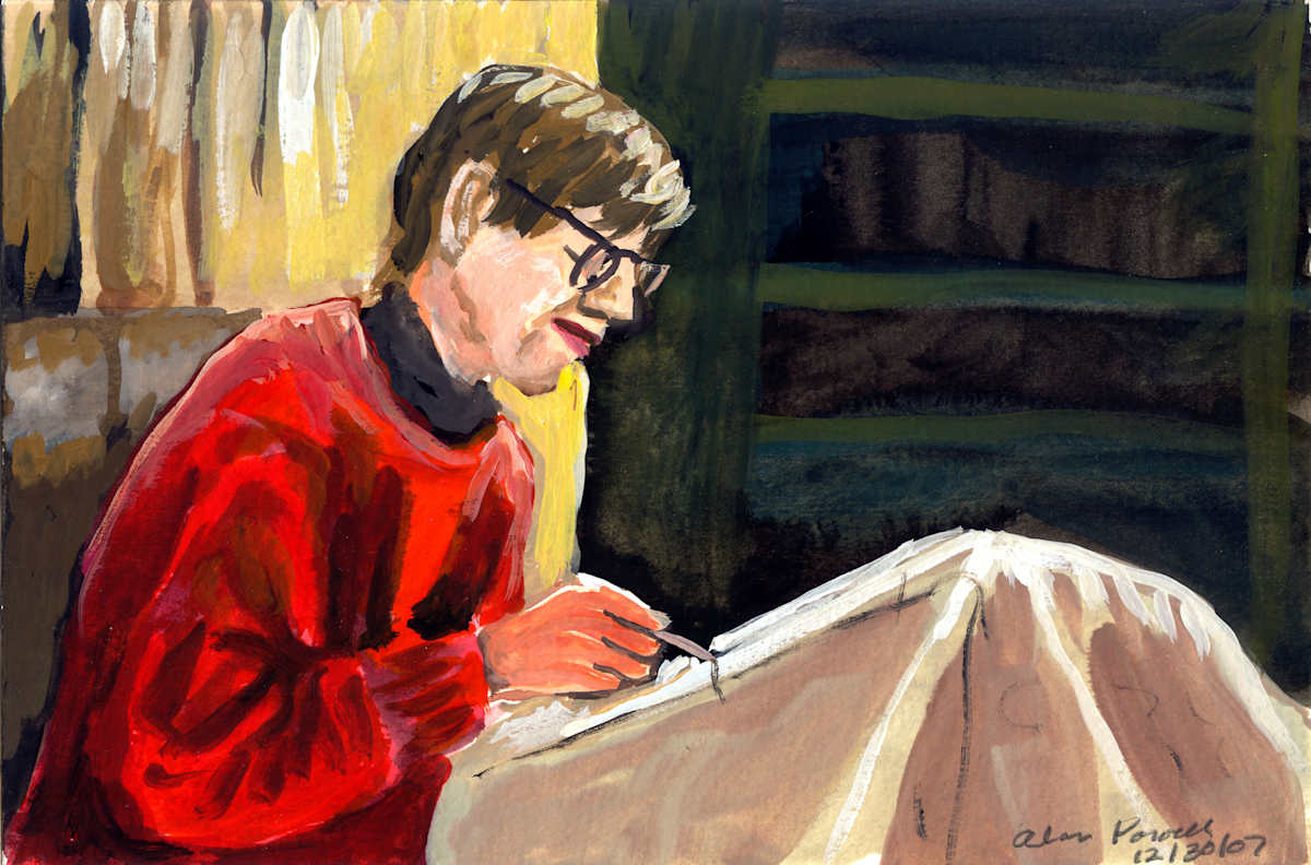 December 30, 2007  Connie quilting by Alan Powell, Image 1.