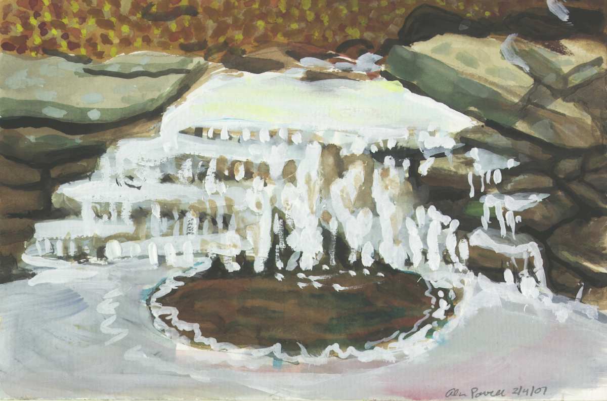 February 4 ,2007  ice study on creek waterfall by Alan Powell, Image 1.