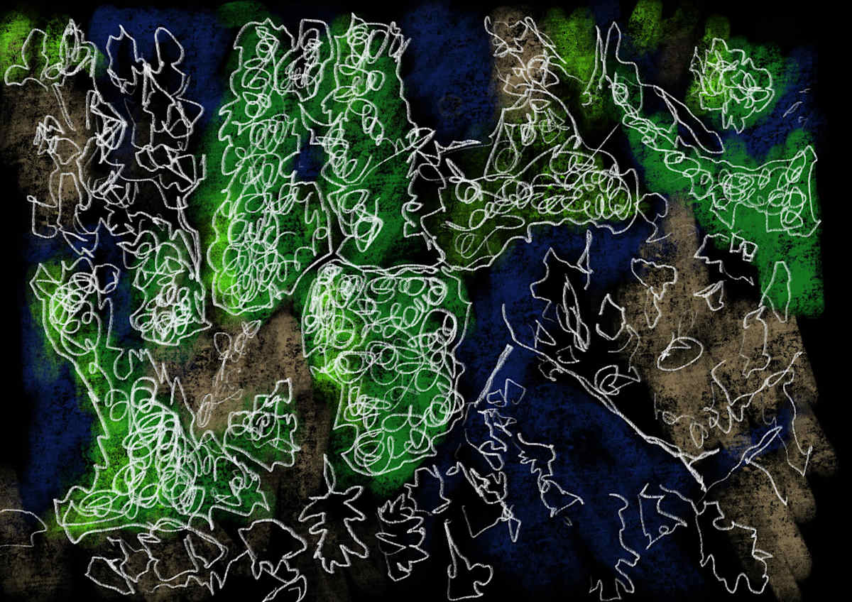 Abstract Trees Outlined In White, Image 1.