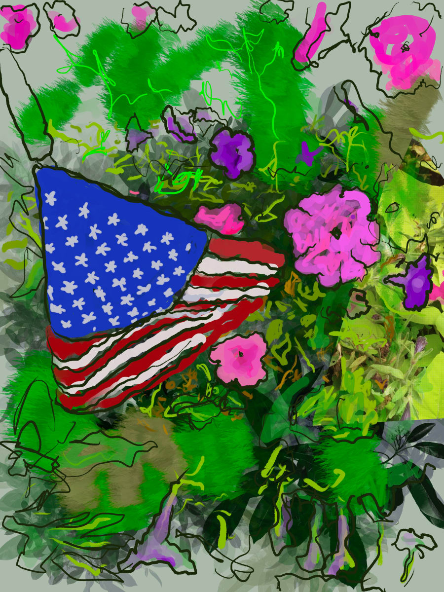 American Flag In The Garden by Alan Powell 