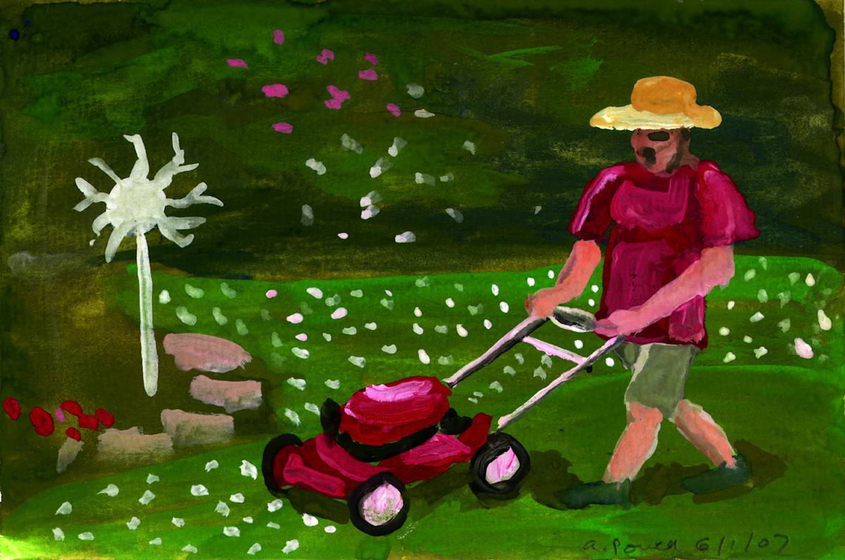 June 1, 2007 Alan Mowing Lawn by Alan Powell, Image 1.